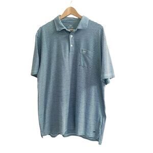 Peter Millar Seaside Wash Polo Shirt Mens Size Large Blue Striped Stretch Golf